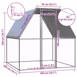 vidaXL Chicken Cage Farm Walk in Chicken Coop Silver and Grey Galvanised Steel