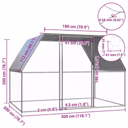 vidaXL Chicken Cage Farm Walk in Chicken Coop Silver and Grey Galvanised Steel