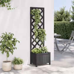 vidaXL Planter with Trellis Raised Bed Garden Planter Black Solid Wood Fir