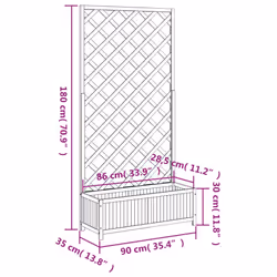vidaXL Garden Trellis Planter Outdoor Flower Box Raised Bed Solid Firwood - grey, 90 x 35 x 180 cm - Additional view 7