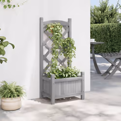 vidaXL Planter with Trellis Raised Bed Garden Planter Brown Solid Wood Fir - grey, 40 x 30 x 90 cm