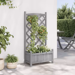 vidaXL Planter with Trellis Raised Bed Garden Planter Brown Solid Wood Fir - grey, 55 x 29.5 x 110 cm - Additional view 2