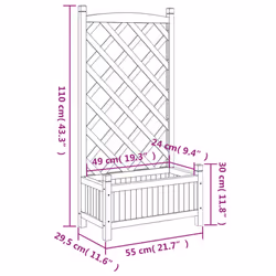 vidaXL Planter with Trellis Raised Bed Garden Planter Brown Solid Wood Fir - grey, 55 x 29.5 x 110 cm - Additional view 3