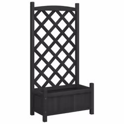 vidaXL Planter with Trellis Raised Bed Garden Planter Brown Solid Wood Fir - black, 55 x 29.5 x 110 cm