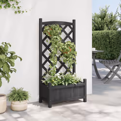vidaXL Planter with Trellis Raised Bed Garden Planter Brown Solid Wood Fir - black, 55 x 29.5 x 110 cm