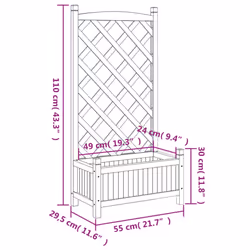 vidaXL Planter with Trellis Raised Bed Garden Planter Brown Solid Wood Fir - black, 55 x 29.5 x 110 cm