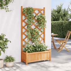 vidaXL Planter with Trellis Raised Bed Garden Planter Brown Solid Wood Fir - brown, 75 x 35 x 150 cm