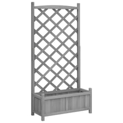 vidaXL Planter with Trellis Raised Bed Garden Planter Brown Solid Wood Fir - grey, 75 x 35 x 150 cm