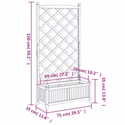 vidaXL Planter with Trellis Raised Bed Garden Planter Brown Solid Wood Fir - grey, 75 x 35 x 150 cm