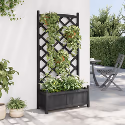 vidaXL Planter with Trellis Raised Bed Garden Planter Brown Solid Wood Fir - black, 75 x 35 x 150 cm