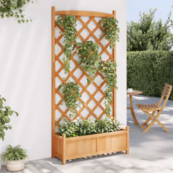 vidaXL Planter with Trellis Raised Bed Garden Planter Brown Solid Wood Fir - brown, 90 x 35 x 180 cm