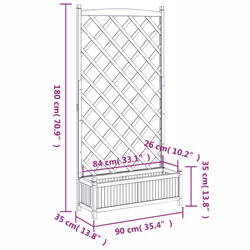 vidaXL Planter with Trellis Raised Bed Garden Planter Brown Solid Wood Fir - brown, 90 x 35 x 180 cm