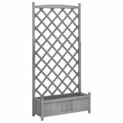 vidaXL Planter with Trellis Raised Bed Garden Planter Brown Solid Wood Fir - grey, 90 x 35 x 180 cm