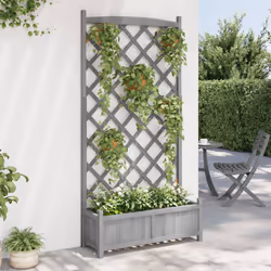 vidaXL Planter with Trellis Raised Bed Garden Planter Brown Solid Wood Fir - grey, 90 x 35 x 180 cm