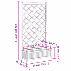 vidaXL Planter with Trellis Raised Bed Garden Planter Brown Solid Wood Fir - grey, 90 x 35 x 180 cm