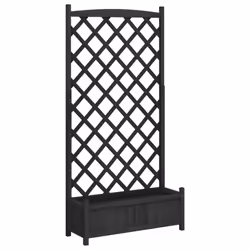 vidaXL Planter with Trellis Raised Bed Garden Planter Brown Solid Wood Fir - black, 90 x 35 x 180 cm