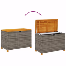 vidaXL Garden Storage Box Outdoor Storage Box Grey Poly Rattan Acacia Wood - Additional view 6