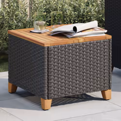 vidaXL Garden Table Outdoor Table Dining Table Black Poly Rattan Acacia Wood