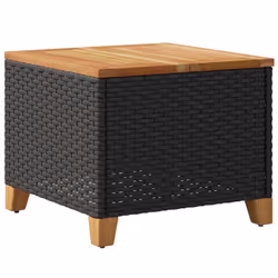vidaXL Garden Table Outdoor Table Dining Table Black Poly Rattan Acacia Wood - Additional view 6
