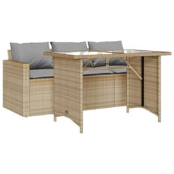 vidaXL Garden Dining Set 2 Piece with Cushions 3-seater Sofa Beige Poly Rattan