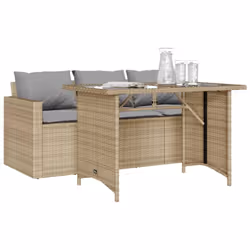 vidaXL Garden Dining Set 2 Piece with Cushions 3-seater Sofa Beige Poly Rattan