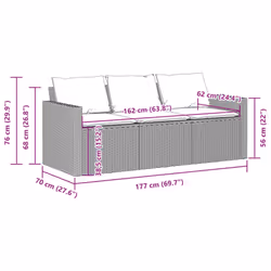 vidaXL Garden Sofa with Cushions 3-Seater Outdoor Sofa Couch Brown Poly Rattan - Additional view 7