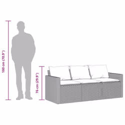 vidaXL Garden Sofa with Cushions 3-Seater Outdoor Sofa Couch Brown Poly Rattan - Additional view 8
