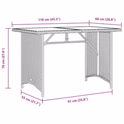 vidaXL Garden Table with Glass Top Outdoor Dining Table Brown Poly Rattan