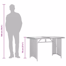 vidaXL Garden Table with Glass Top Outdoor Dining Table Brown Poly Rattan - Additional view 9