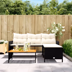 vidaXL Garden Sofa with Table and Cushions L-Shaped Sofa Black Poly Rattan