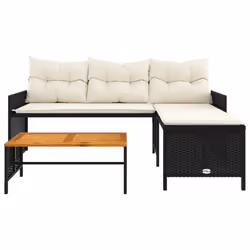 vidaXL Garden Sofa with Table and Cushions L-Shaped Sofa Black Poly Rattan - Additional view 4
