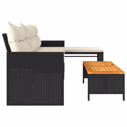 vidaXL Garden Sofa with Table and Cushions L-Shaped Sofa Black Poly Rattan - Additional view 5