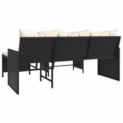 vidaXL Garden Sofa with Table and Cushions L-Shaped Sofa Black Poly Rattan - Additional view 6