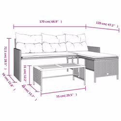 vidaXL Garden Sofa with Table and Cushions L-Shaped Sofa Black Poly Rattan - Additional view 9