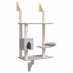 vidaXL Wall-mounted Cat Tree with Scratching Post Cat Climbing Tree Light Grey - light grey