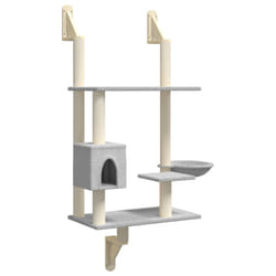 vidaXL Wall-mounted Cat Tree with Scratching Post Cat Climbing Tree Light Grey - light grey