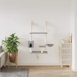 vidaXL Wall-mounted Cat Tree with Scratching Post Cat Climbing Tree Light Grey - light grey