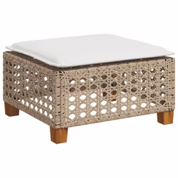 vidaXL Garden Stool with Cushion Outdoor Ottoman Cube Stool Beige Poly Rattan