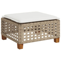 vidaXL Garden Stool with Cushion Outdoor Ottoman Cube Stool Beige Poly Rattan