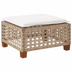 vidaXL Garden Stool with Cushion Outdoor Ottoman Cube Stool Beige Poly Rattan - Additional view 5