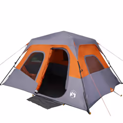 vidaXL Family Tent 6-Person Dome Tent Grey and Orange Quick Release Waterproof