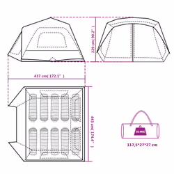 vidaXL Family Tent with LED 10-Person Camping Tent Light Blue Quick Release