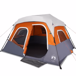 vidaXL Family Tent with LED 6-Person Tent Light Grey and Orange Quick Release