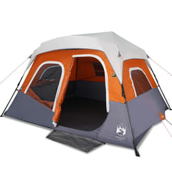 vidaXL Family Tent with LED 6-Person Tent Light Grey and Orange Quick Release