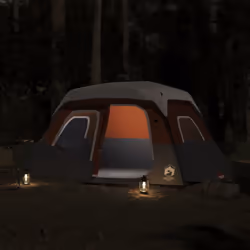 vidaXL Family Tent with LED 6-Person Tent Light Grey and Orange Quick Release