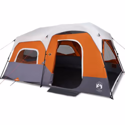 vidaXL Family Tent with LED 9-Person Tent Light Grey and Orange Quick Release