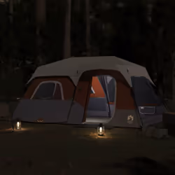 vidaXL Family Tent with LED 9-Person Tent Light Grey and Orange Quick Release