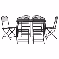 vidaXL Garden Dining Set Outdoor Table and Chair Set Anthracite Metal Mesh - 110 cm table length/ 7 piece