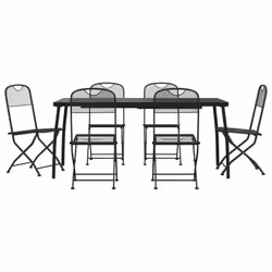 vidaXL Garden Dining Set Outdoor Table and Chair Set Anthracite Metal Mesh - 165 cm table length/ 7 piece