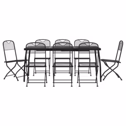 vidaXL Garden Dining Set Outdoor Table and Chair Set Anthracite Metal Mesh - 165 cm table length/ 9 piece